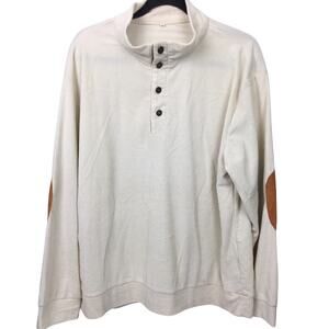 Hengsheng Jeans Preppy Mock Neck 1/4 Snap Elbow Patch Corduroy Long Sleeve L